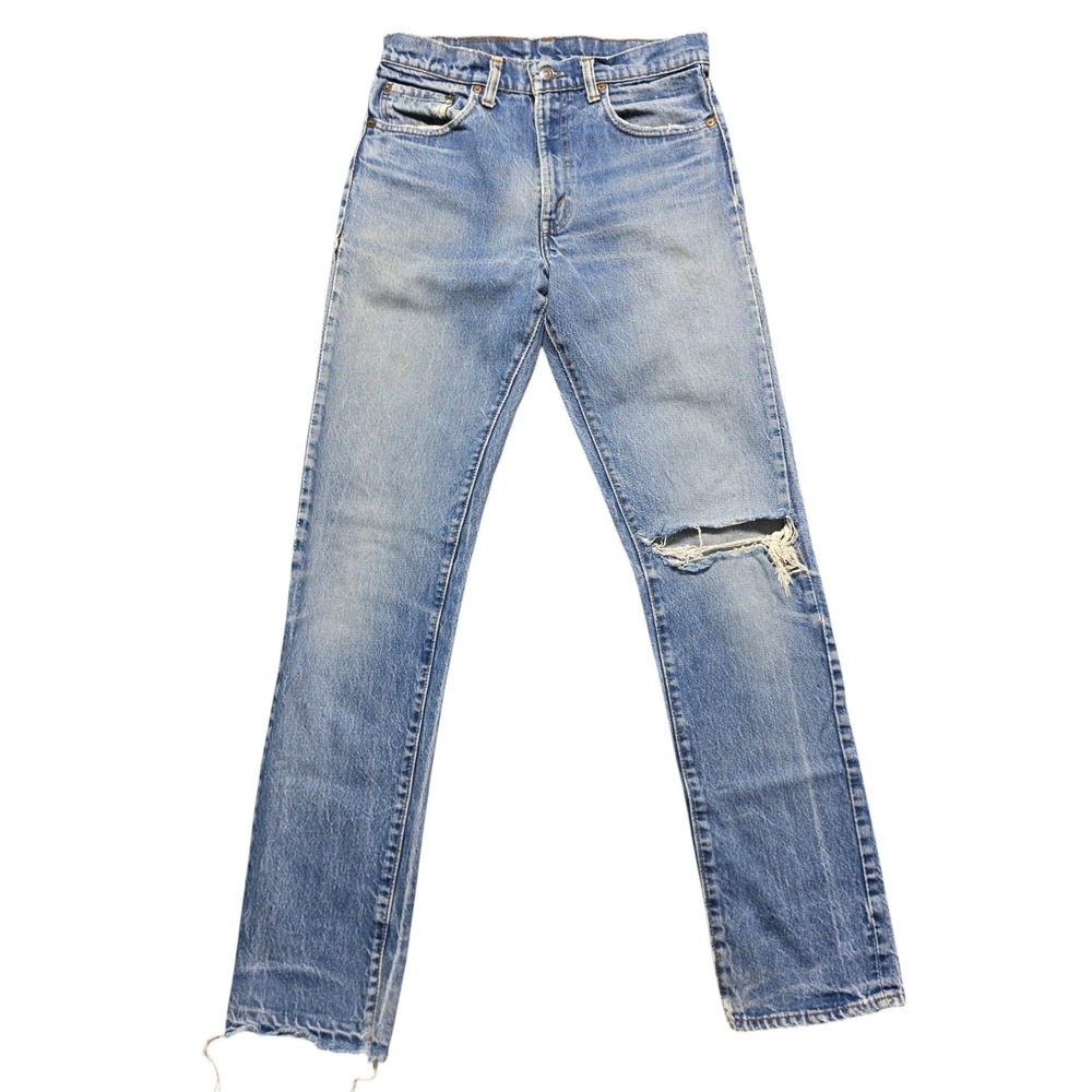 1992 Vintage Thrashed Distressed 505 Straight Leg Jeans Mens 31x34 Blue Levis